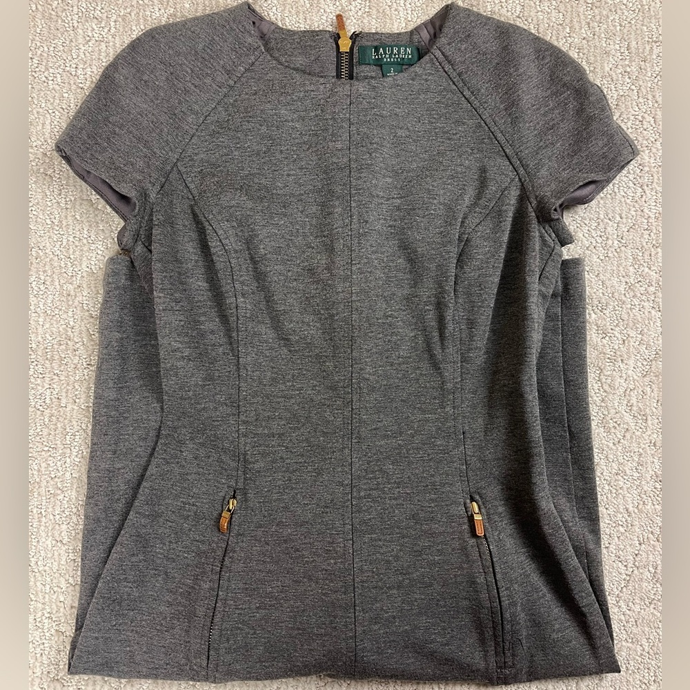 Ralph Lauren Dress Gray Short Sleeve Sheath Zipper Business Work
